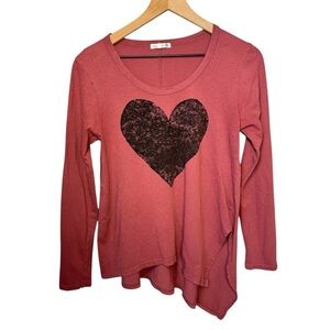 Revolve Sundry Oversized Heart Long Sleeve T-Shirt Asymmetrical Open Hem Sz S